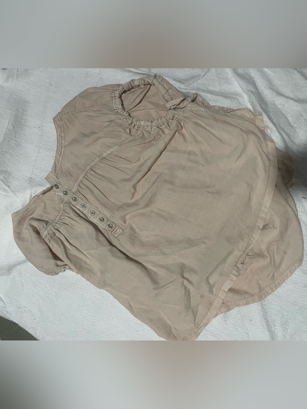 We The Free Pale Beige Ruffle-Neck Button Front Blouse - Picture 3 of 5